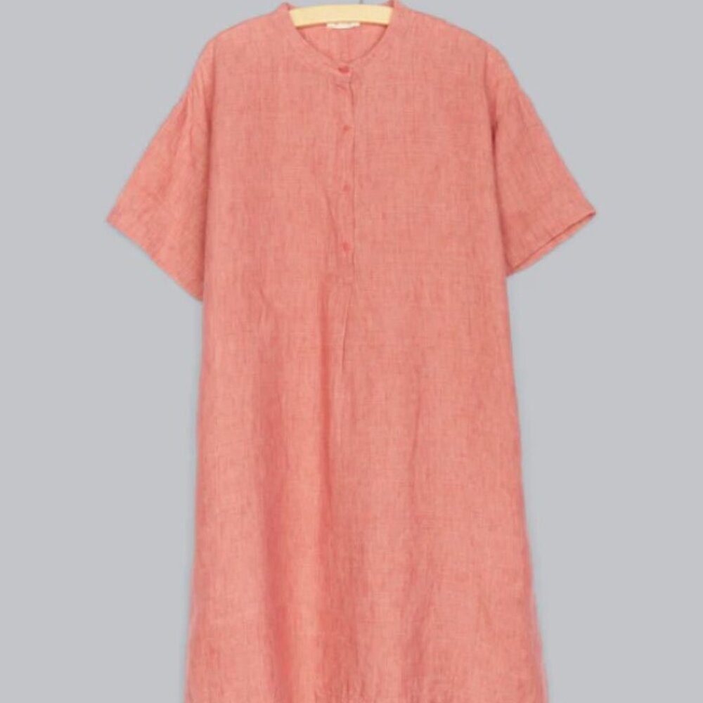 Eileen Fisher Washed Organic Linen Delave Mandarin Collar Dress Size 3X.